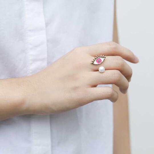 Evil Eye Pearl Ring in Pink | Maison Miru