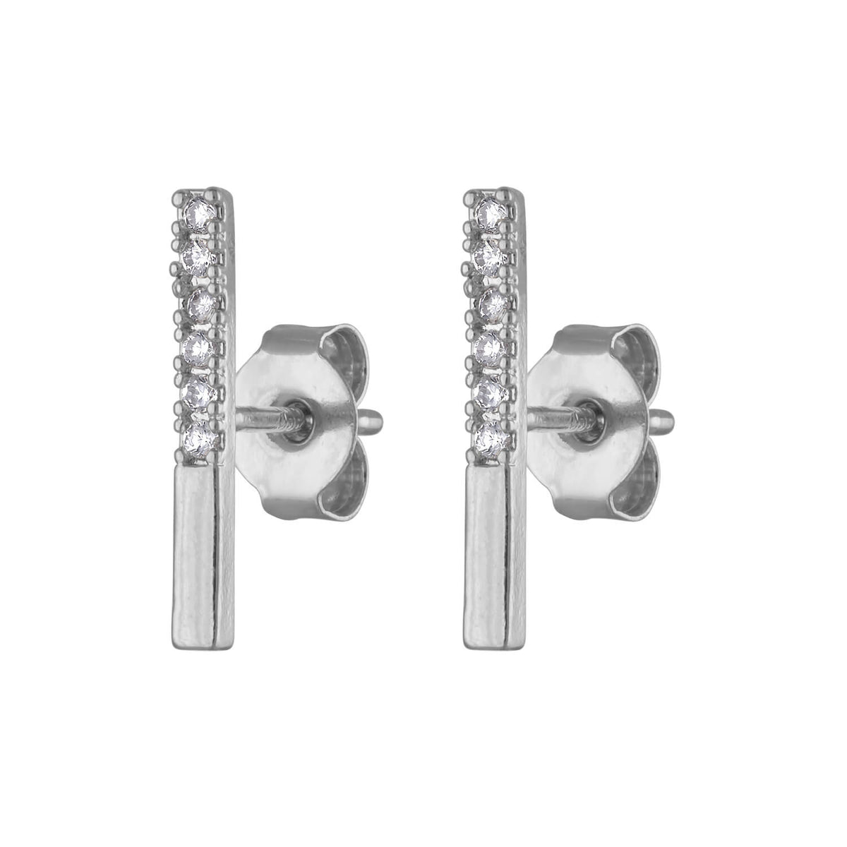 14K Gold Plated Sterling Silver Pave CZ Bar Studs