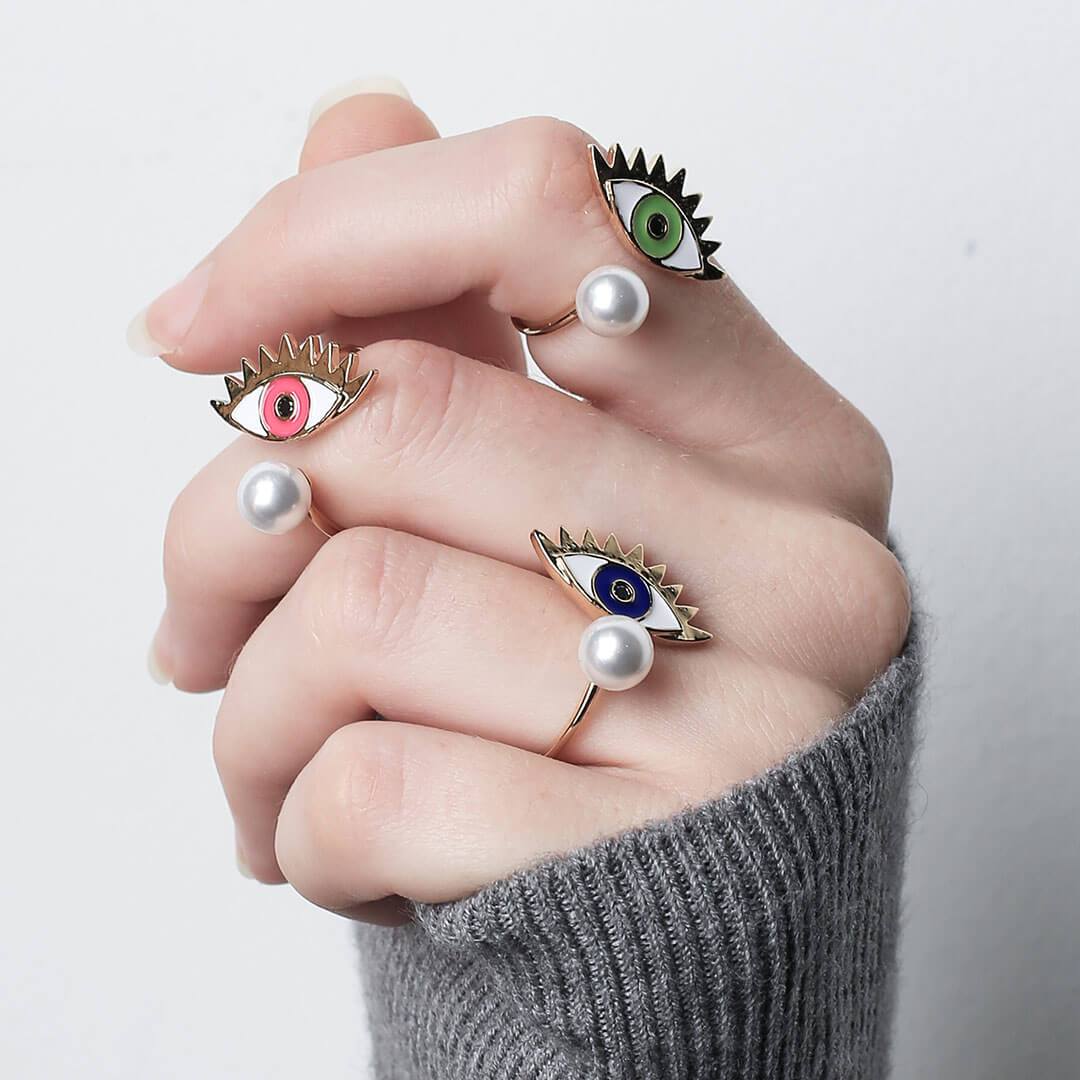 Evil Eye Pearl Ring in Pink | Maison Miru