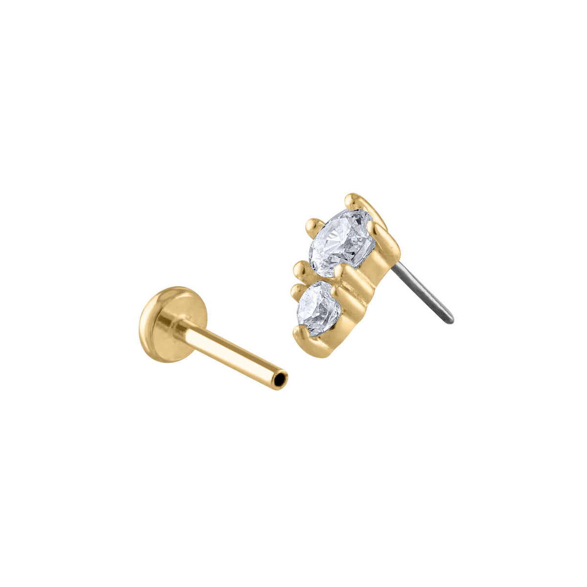 Tiny Trinity Ball Back Earrings in 14K Gold, Pair of Earrings / Gold at Maison Miru