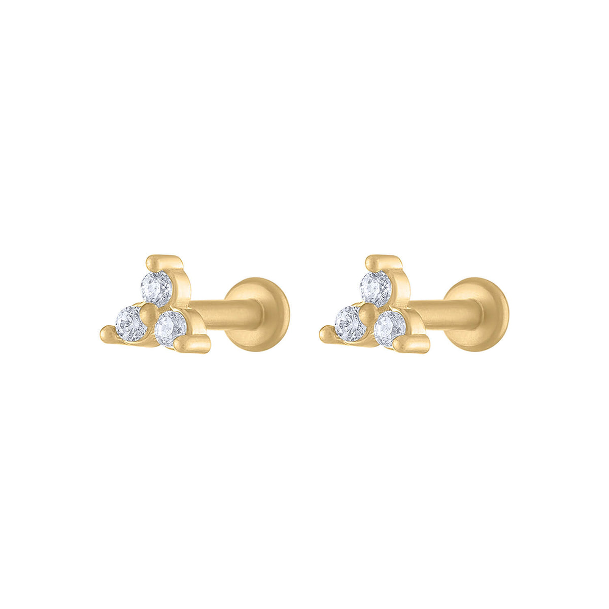 Mini Crystal Trinity Push Pin Flat Back Earring, Titanium - Gold / 16g: Most Cartilage Piercings / 6mm at Maison Miru