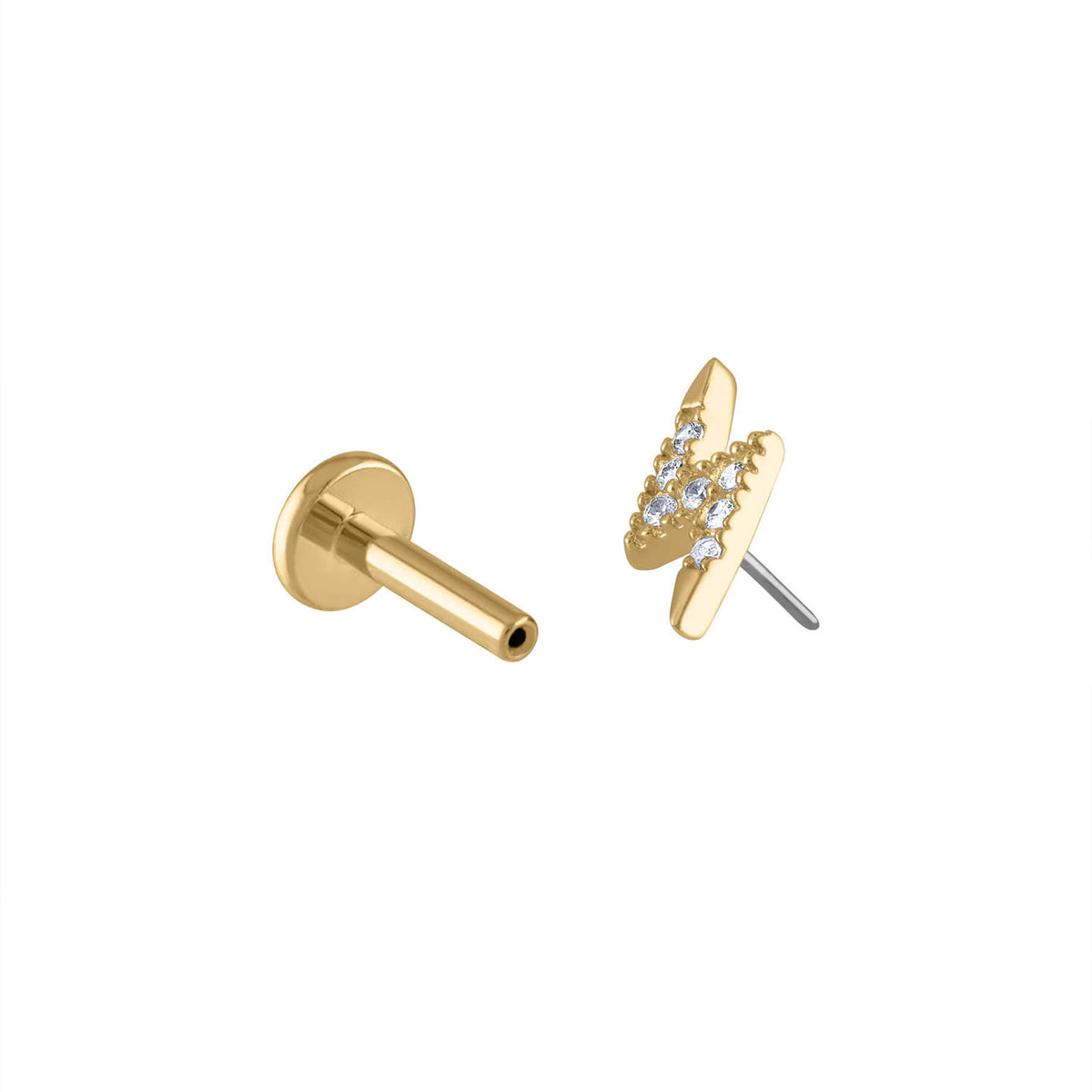 Pave Moon Threaded Flat Back Earring, Titanium - Gold / 16g: Most Cartilage Piercings / 8mm at Maison Miru