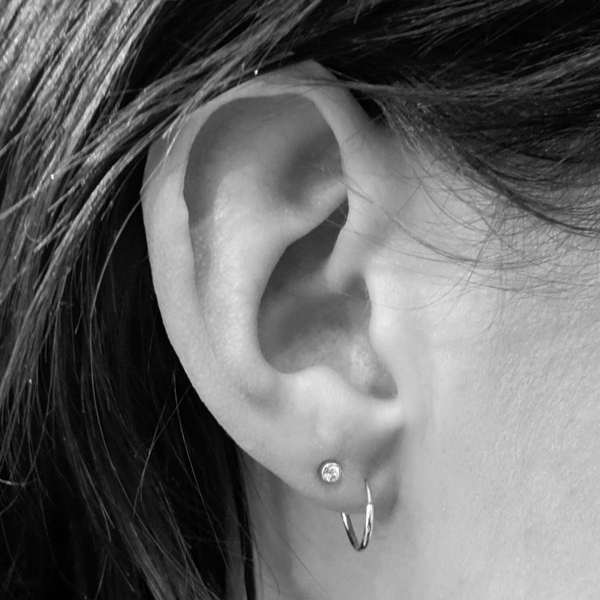 Celestial Crystal Push Pin Flat Back Earring, Titanium - Silver / 16g: Most Cartilage Piercings / 8mm at Maison Miru