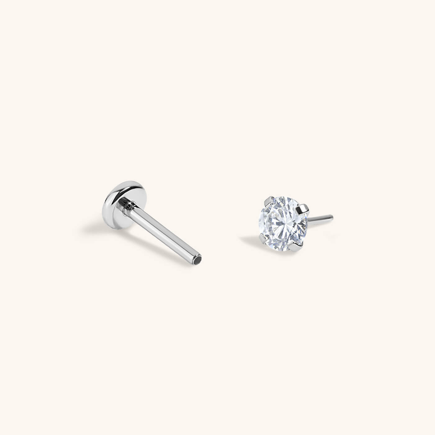 Celestial Crystal Push Pin Flat Back Earring (Titanium - Silver)