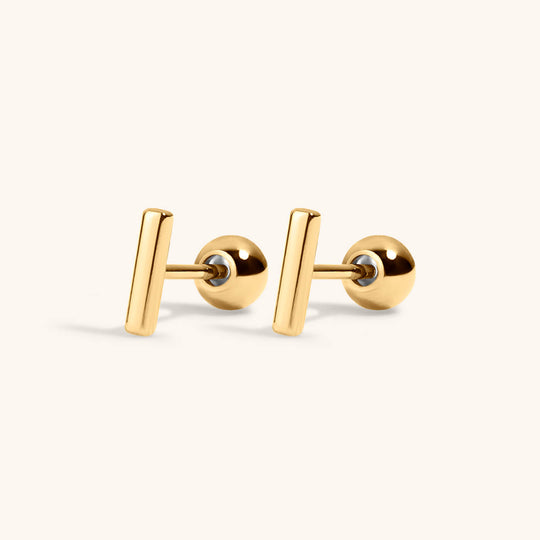 Little Bar Ball Back Earrings in 14k Gold