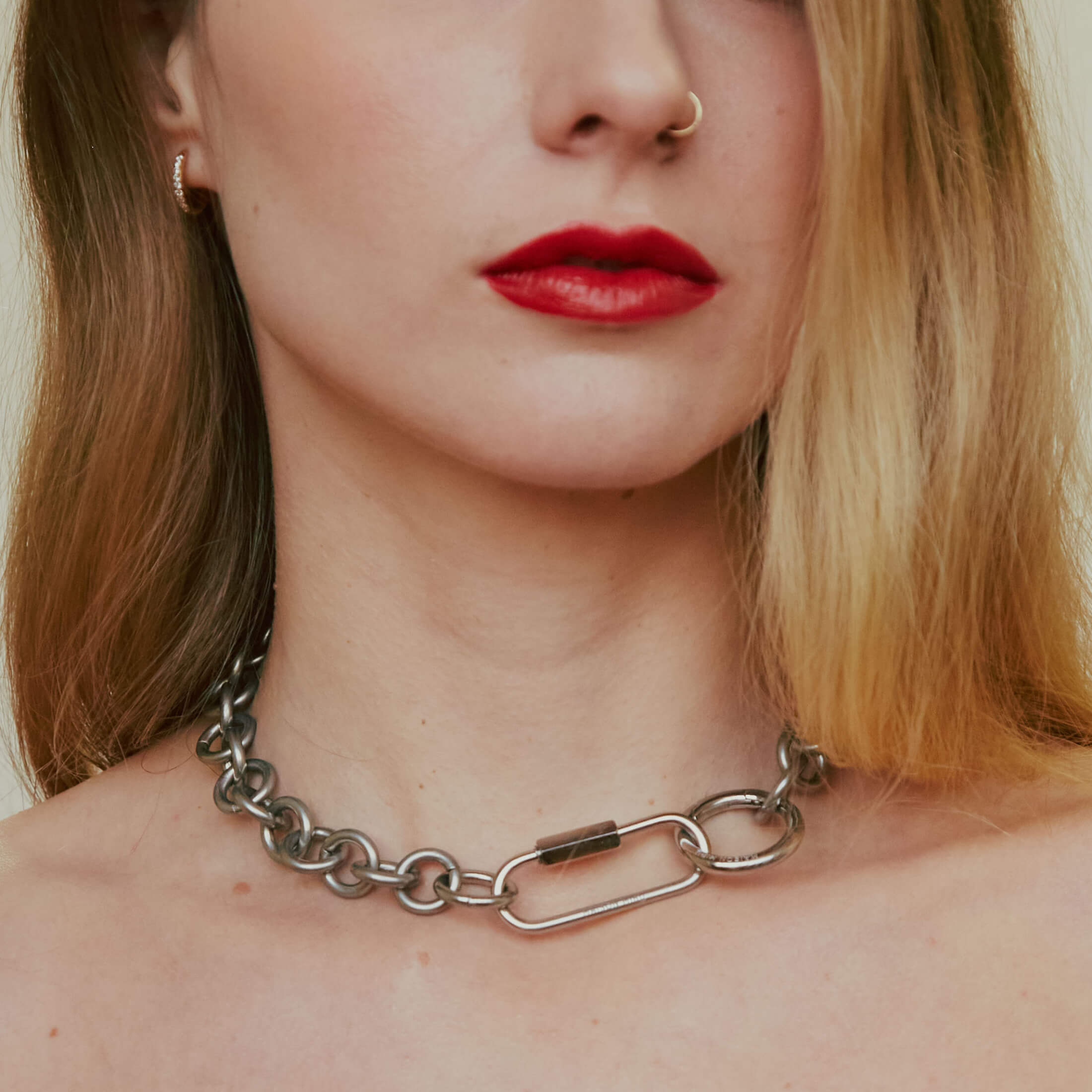 Bubble Lock Necklace (Silver) on model