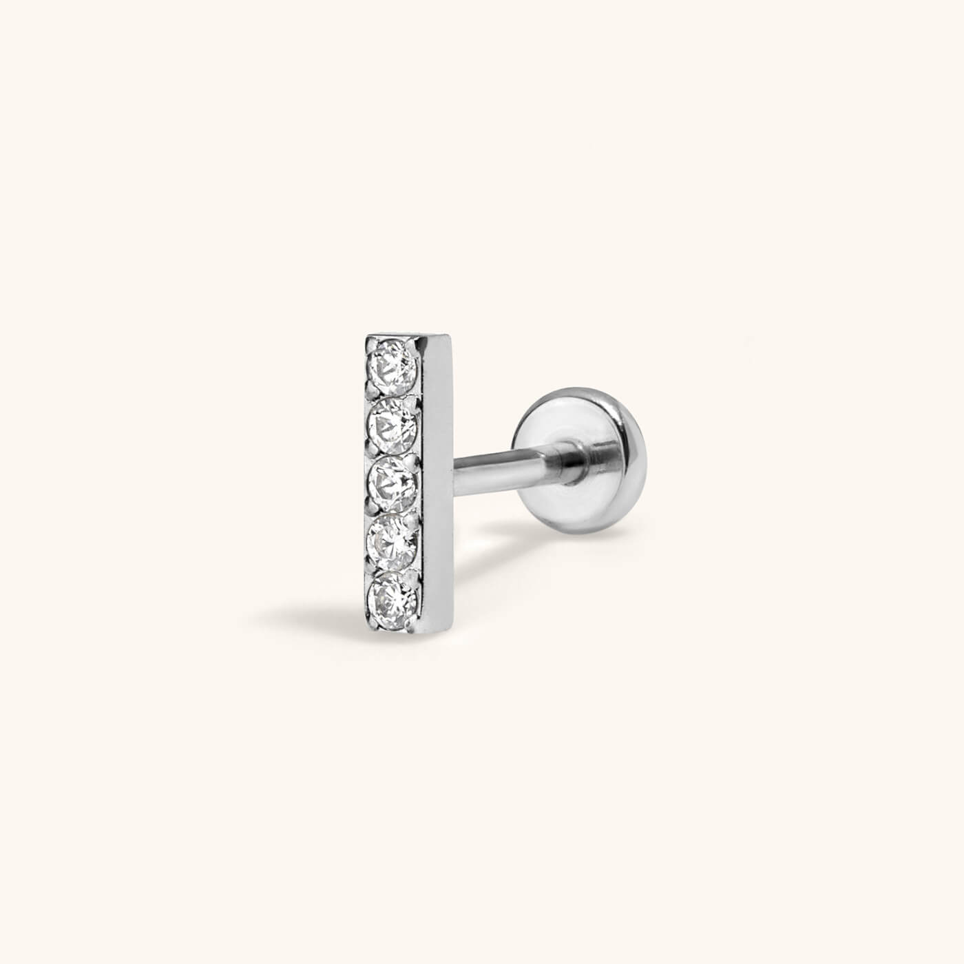 Pave Bar Push Pin Flat Back Earring (Titanium - Silver)