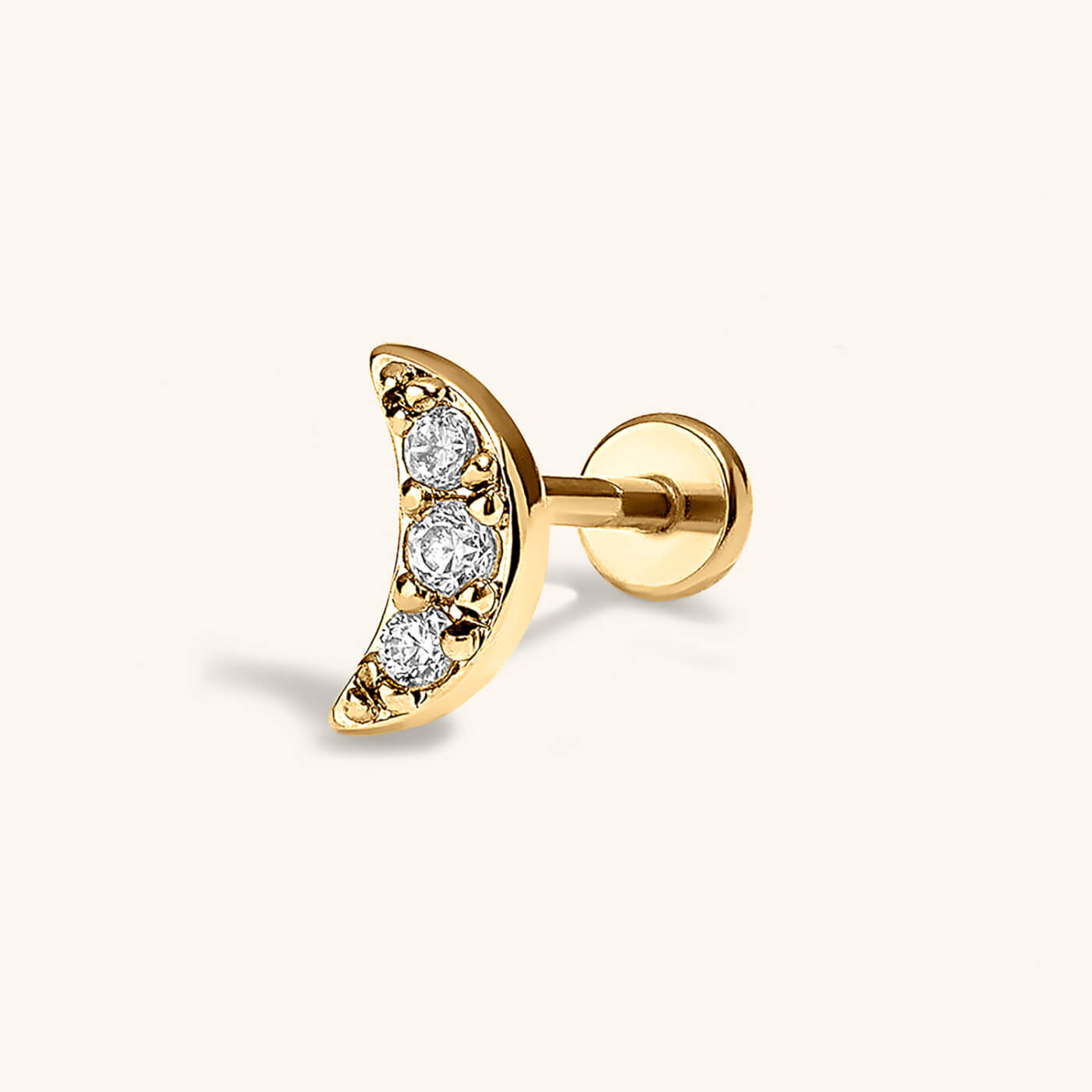 Pave Moon Push Pin Flat Back Earring (Titanium - Gold) 