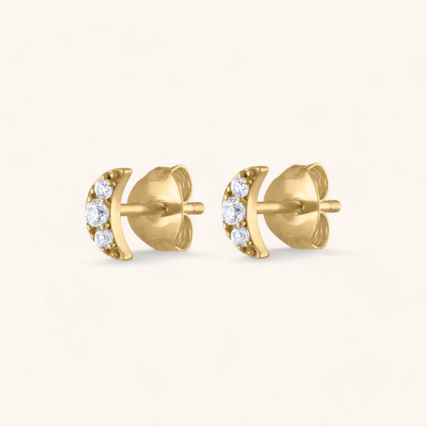 Pave Moon Studs in 14k Gold