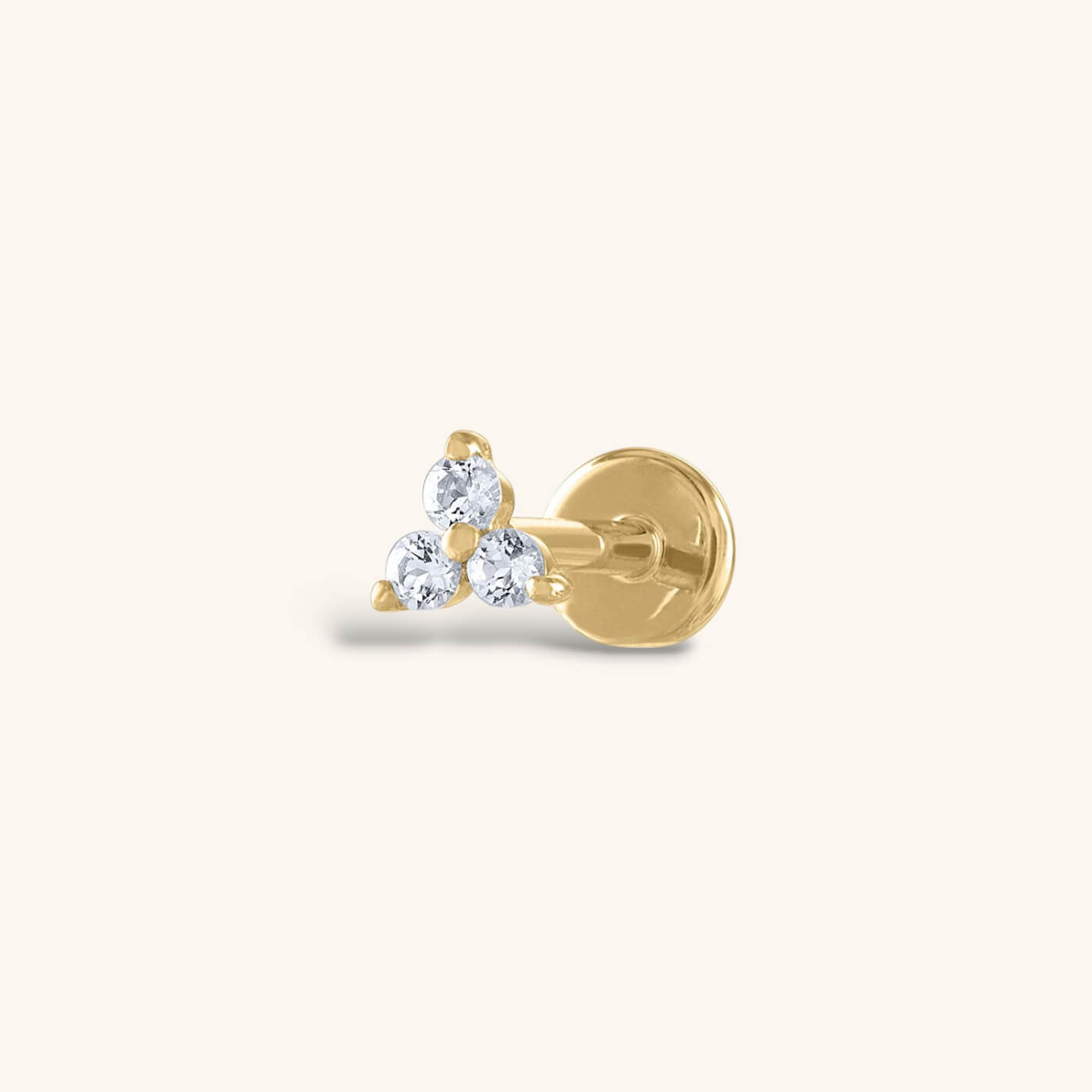 Crystal Trinity Threaded Flat Back Earring in 14k Gold