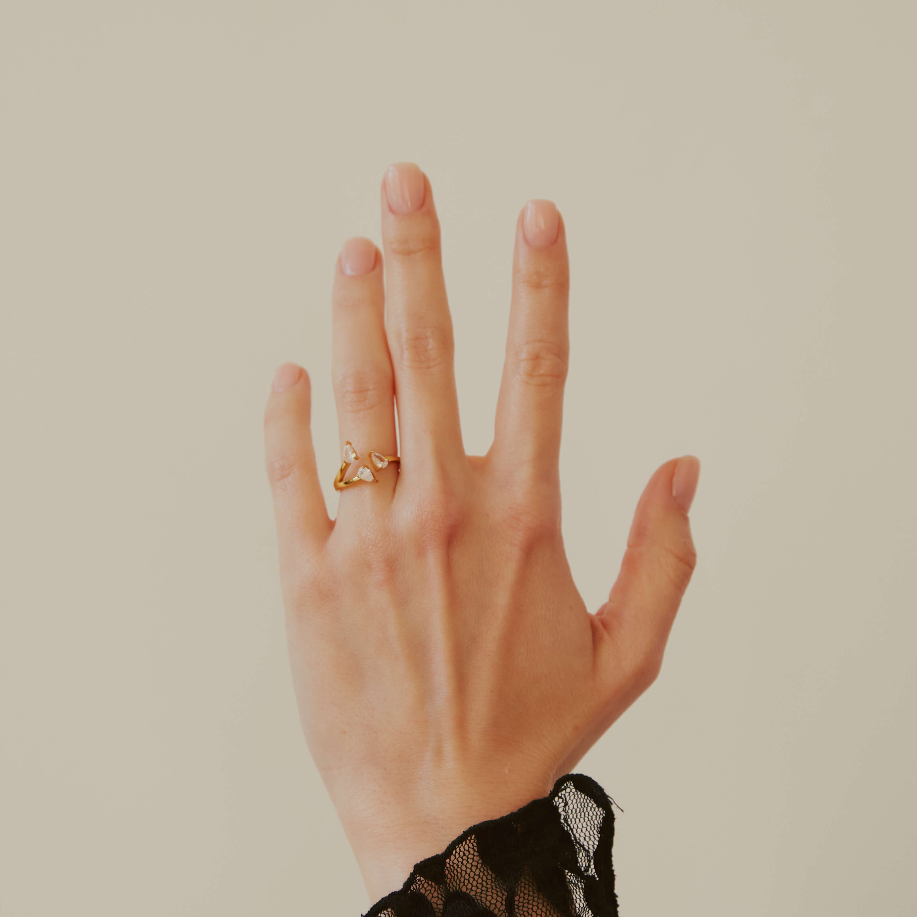 Floating Dewdrop Stacking Ring III (Gold) on model