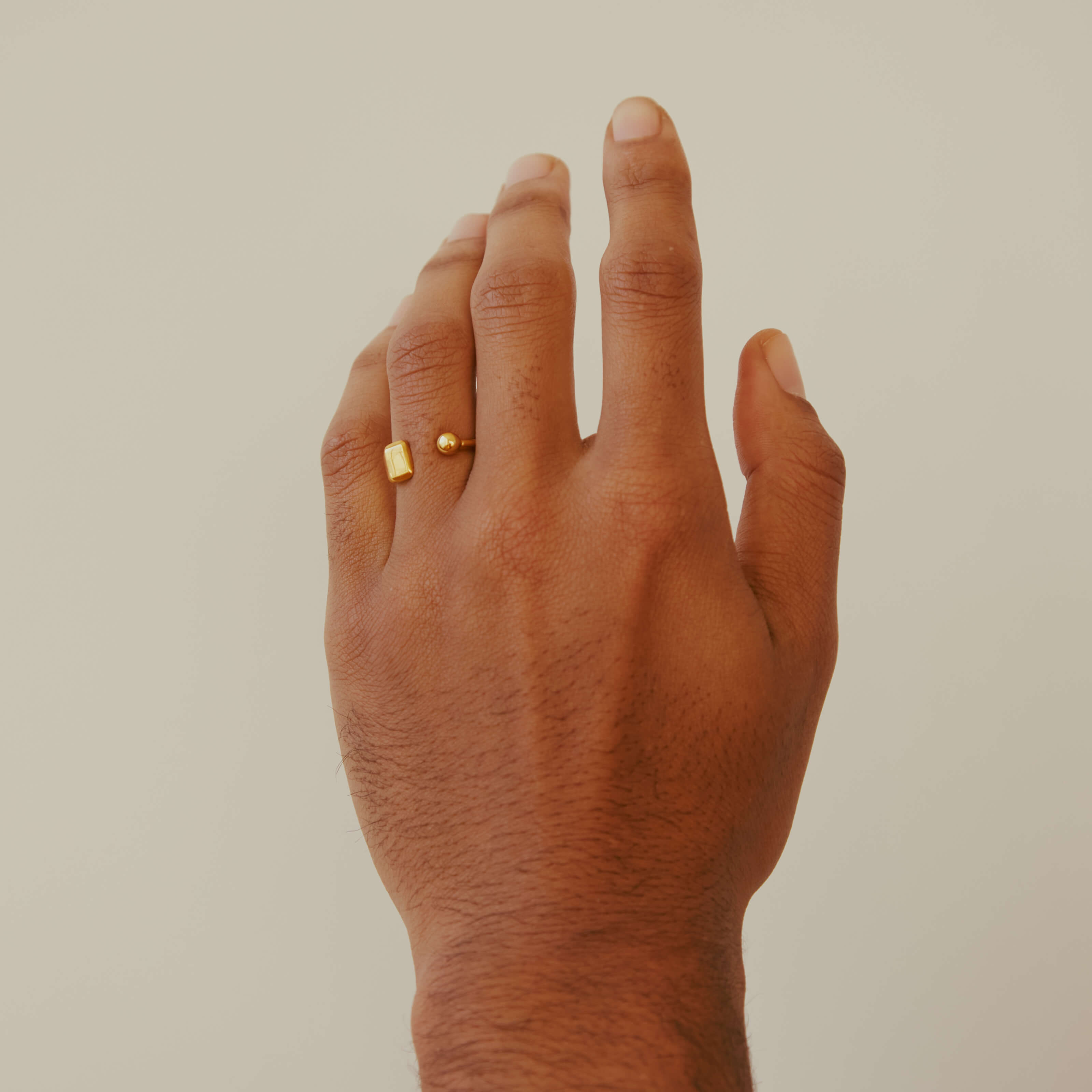 Floating Sphere Signet Ring (Gold) on model