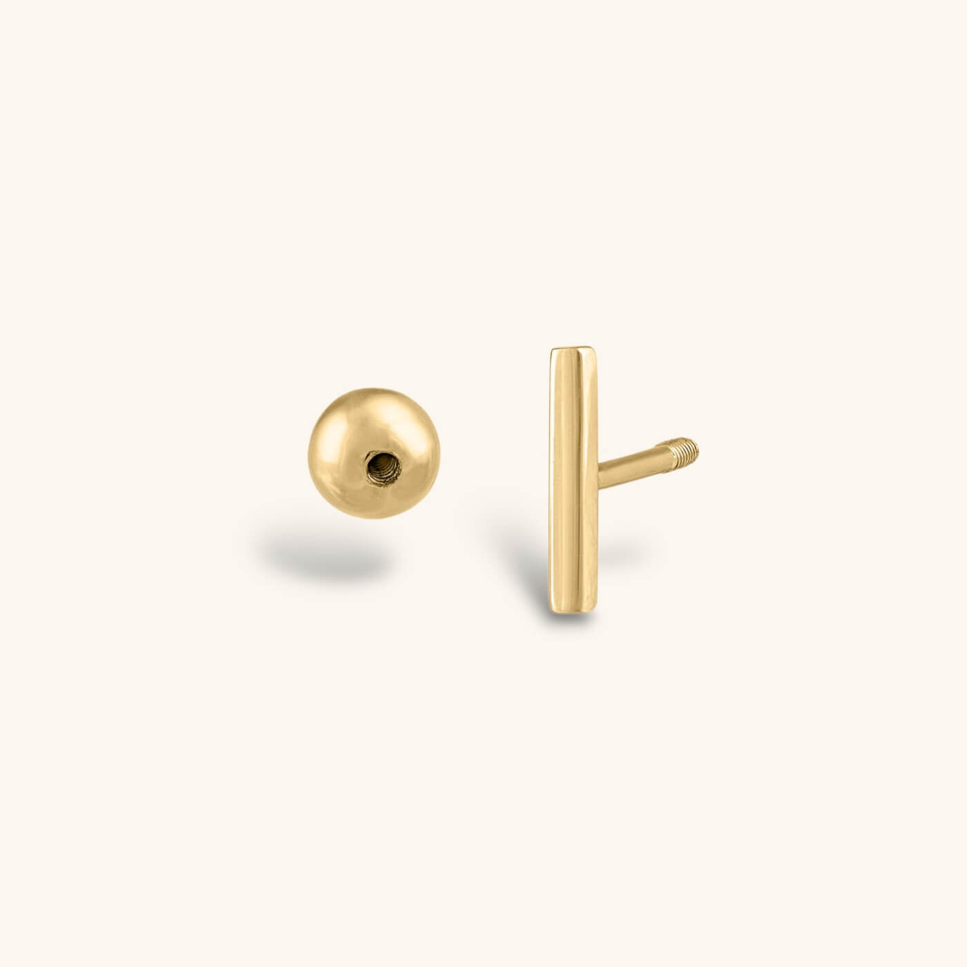 Little Bar Ball Back Earrings in 14k Gold