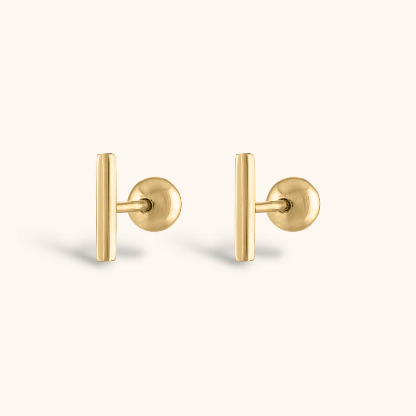 Little Bar Ball Back Earrings in 14k Gold