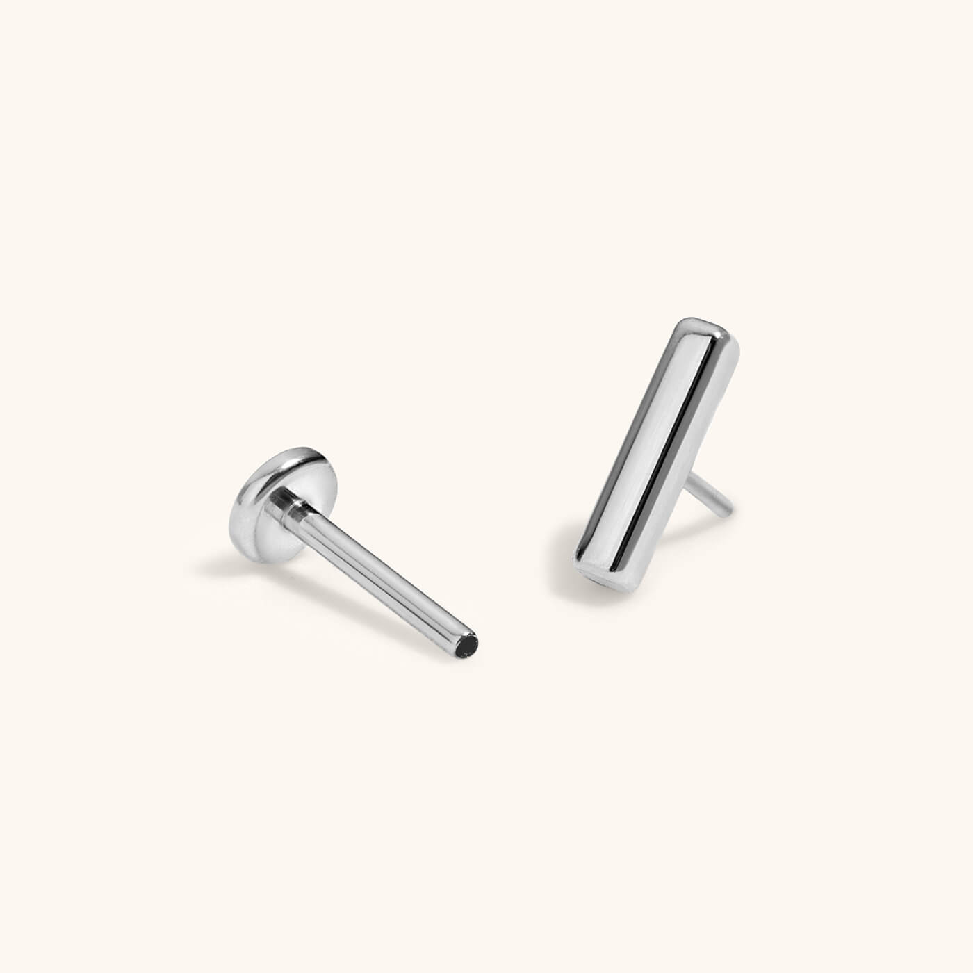 Little Bar Push Pin Flat Back Earring (Titanium - Silver)