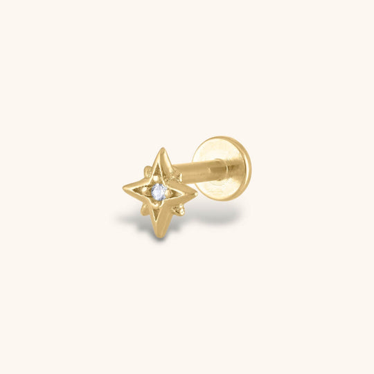 North Star Threaded Flat Back Earring in Gold