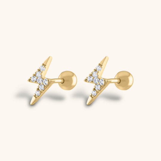 Pave Lightning Ball Back Earrings in 14k Gold