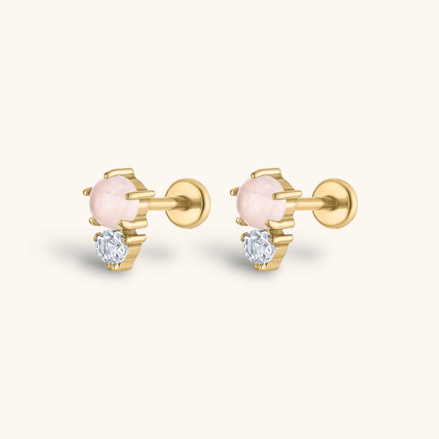 Pink Quartz and White Topaz Nap Earrings (Gold)