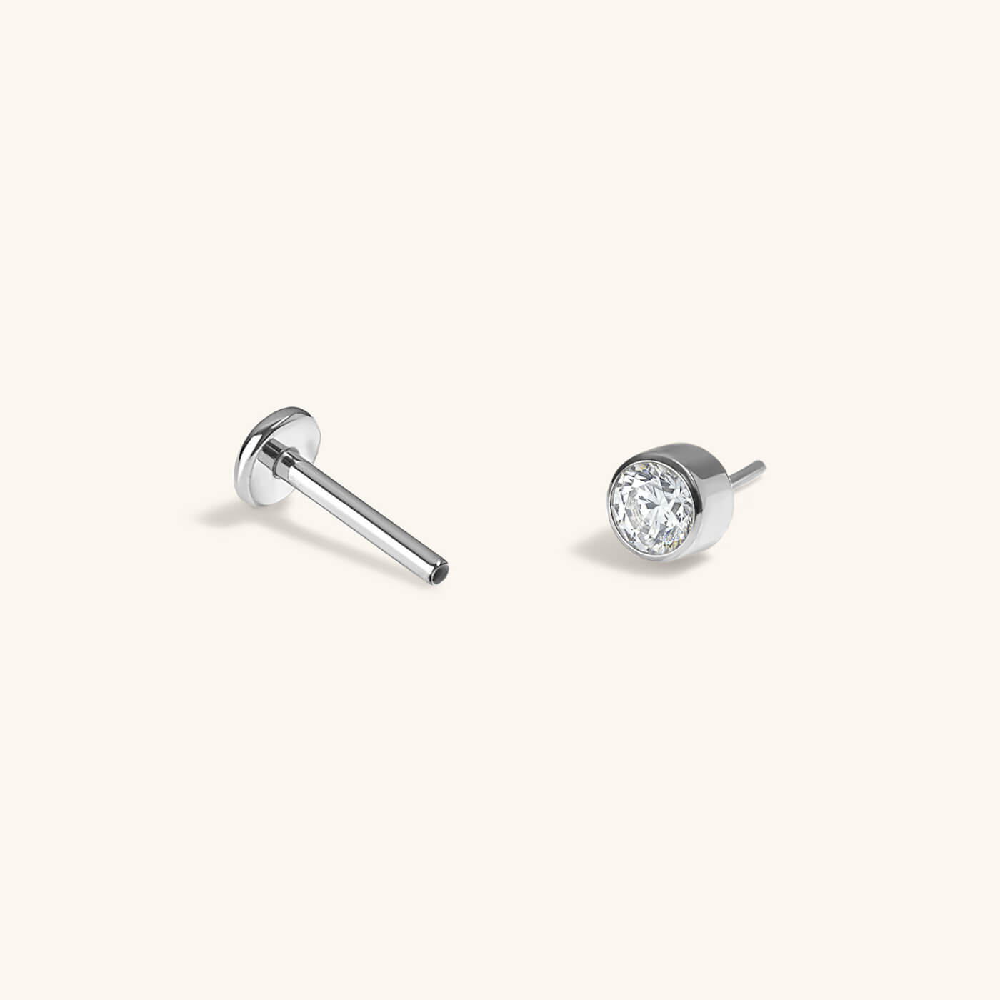 Tiny Crystal Push Pin Flat Back Earring (Titanium - Silver)