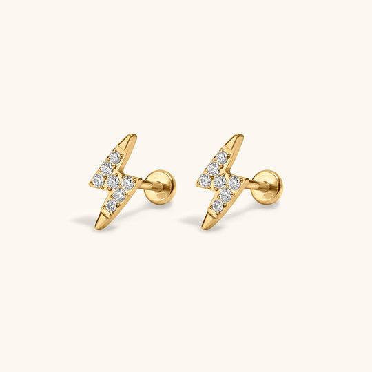 Pave Lightning Bolt Nap Earrings in Titanium (Gold)