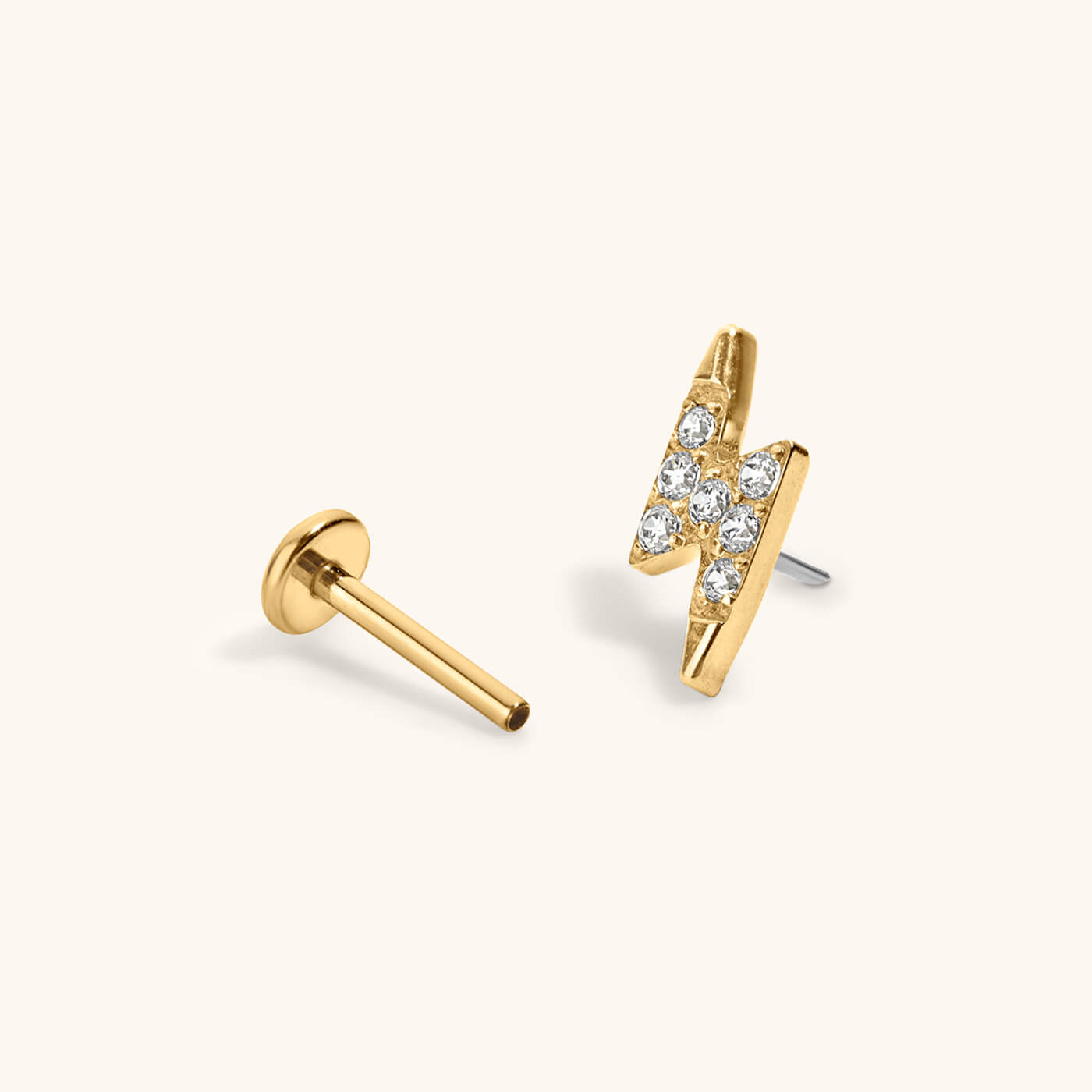 Pave Lightning Push Pin Flat Back Earring (Titanium - Gold)