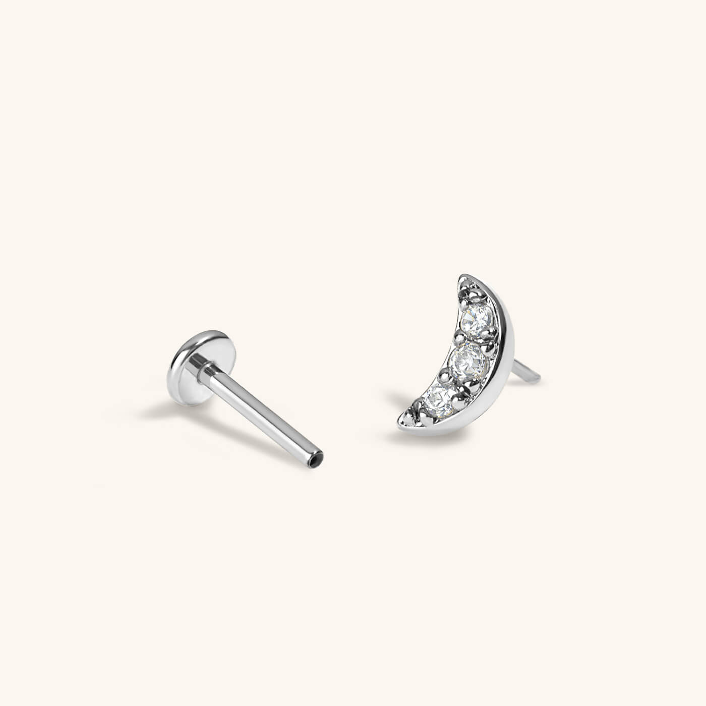 Pave Moon Nap Earrings in Titanium (Silver)