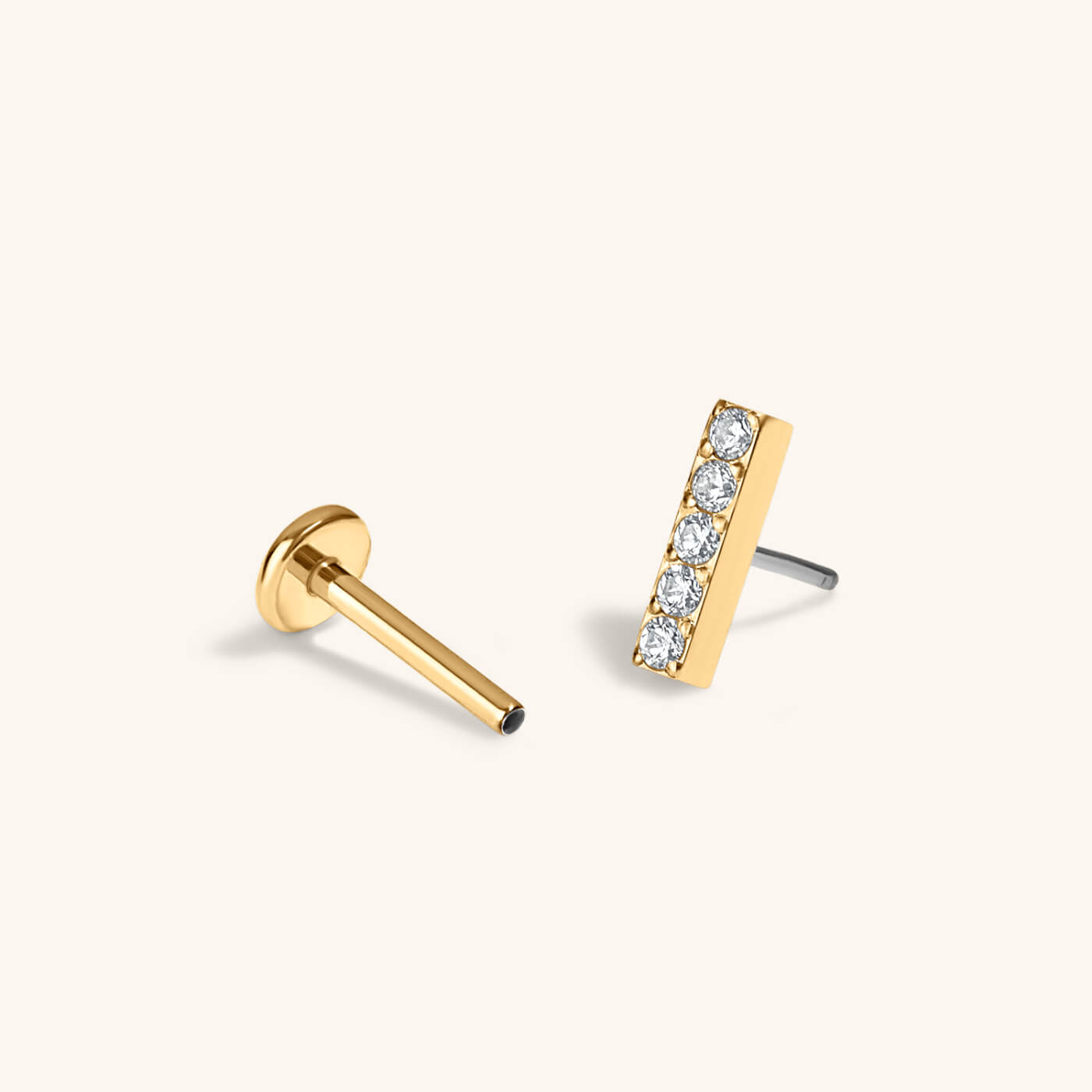 Pave Bar Push Pin Flat Back Earring (Titanium - Gold)