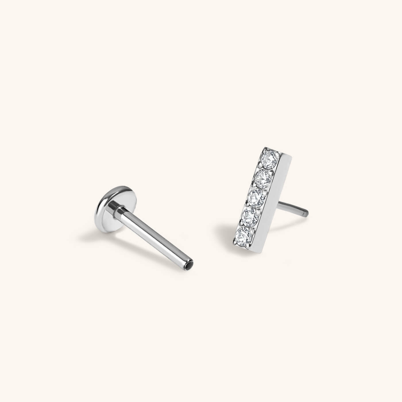 Pave Bar Push Pin Flat Back Earring (Titanium - Silver)