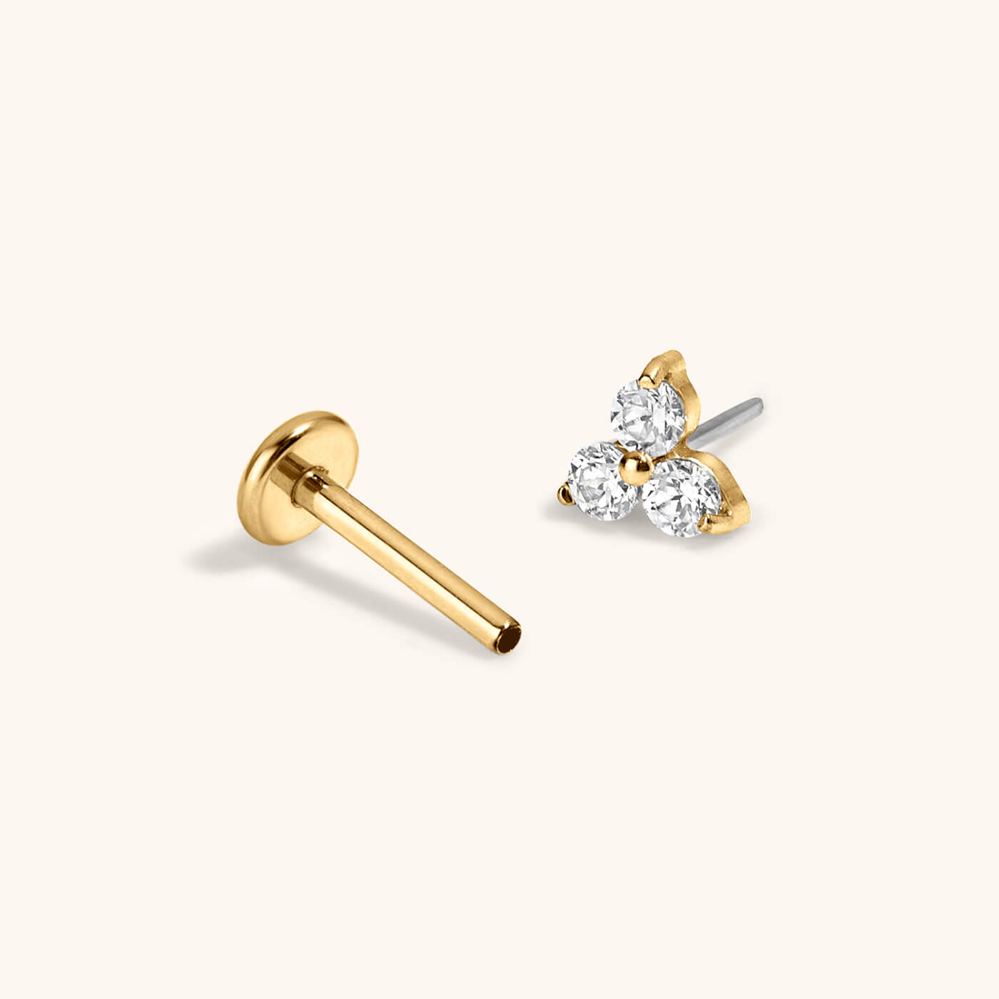 Mini Crystal Trinity Push Pin Flat Back Earring (Titanium - Gold) 