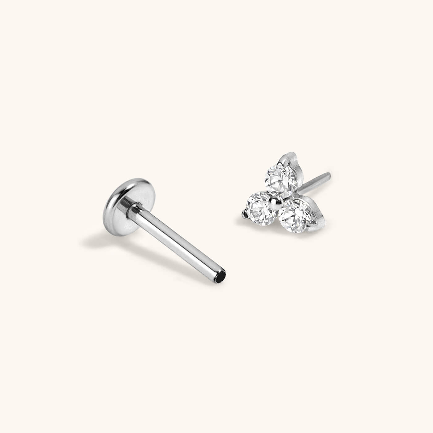 Mini Crystal Trinity Push Pin Flat Back Earring (Titanium - Silver)