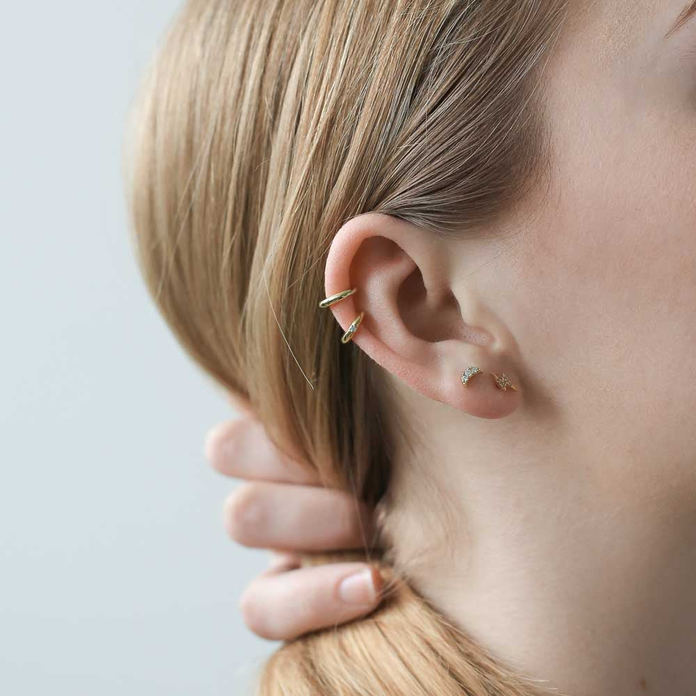 Pave Lightning Studs in 14k Gold on model