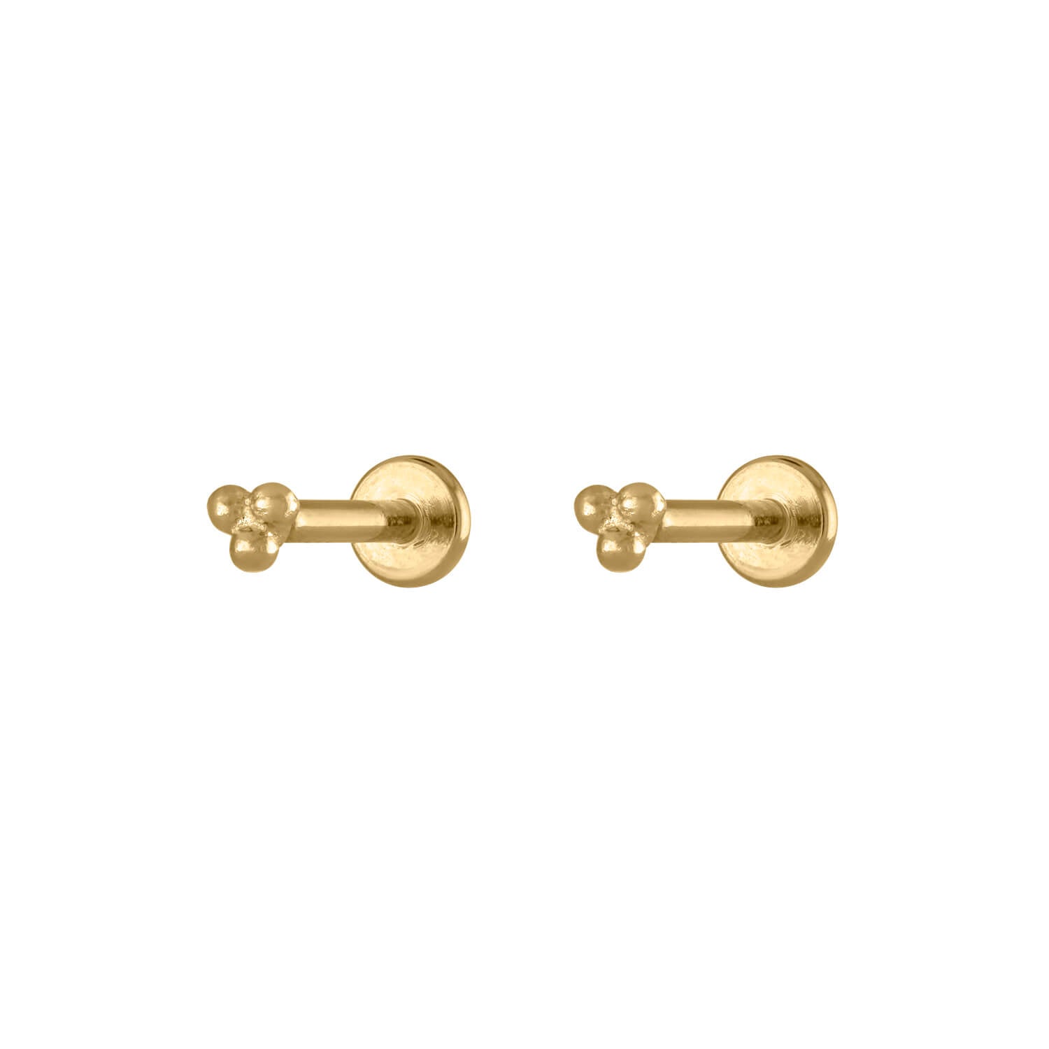 Tiny Trinity Ball Back Earrings in 14K Gold, Pair of Earrings / Gold at Maison Miru