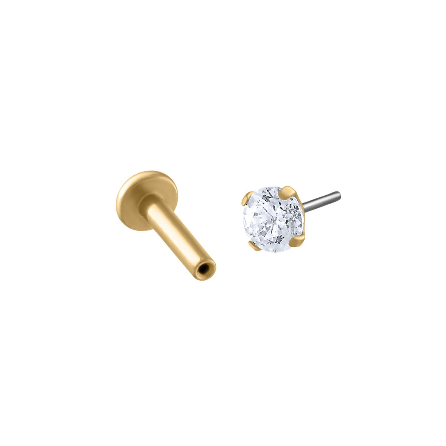 Pave Lightning Threaded Flat Back Earring, Titanium - Gold / 18g: Healed Cartilage Piercings / 6mm at Maison Miru