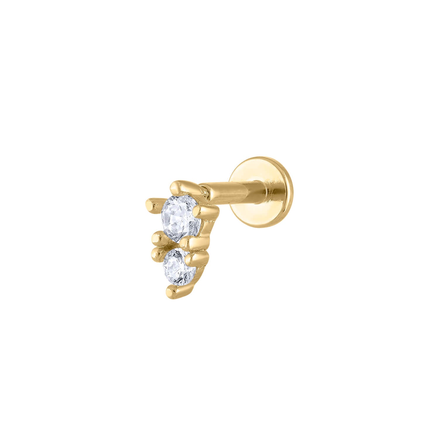 Pave Moon Push Pin Flat Back Earring, Titanium - Gold / 16g: Most Cartilage Piercings / 8mm at Maison Miru