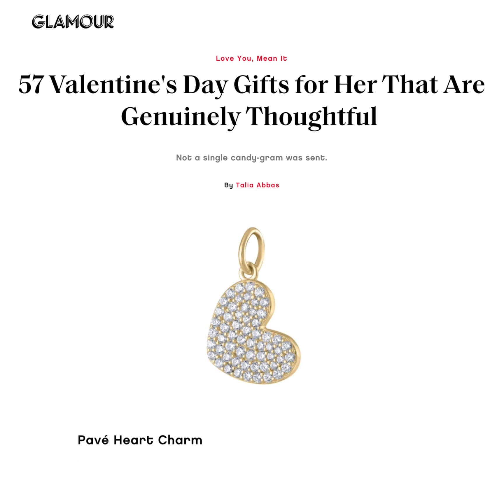 Our Pave Heart Charm as seen in Glamour (Gold)