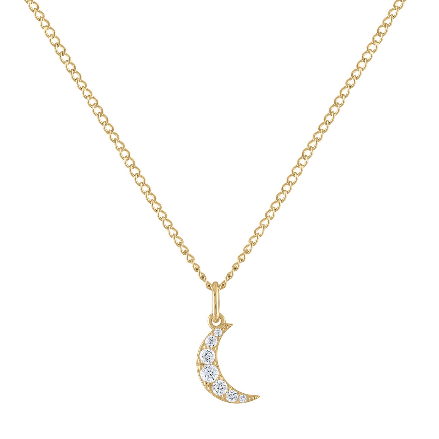 Mini Pave Moon Charm Necklace (Gold Vermeil)