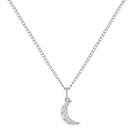 Mini Pave Moon Charm Necklace (Sterling Silver)