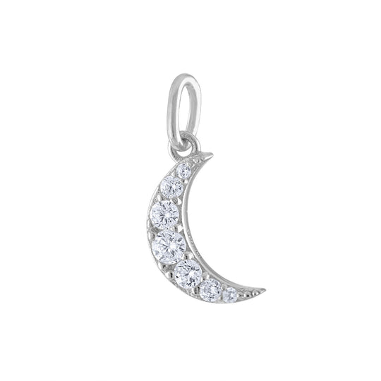 Mini Pave Moon Charm (Sterling Silver)